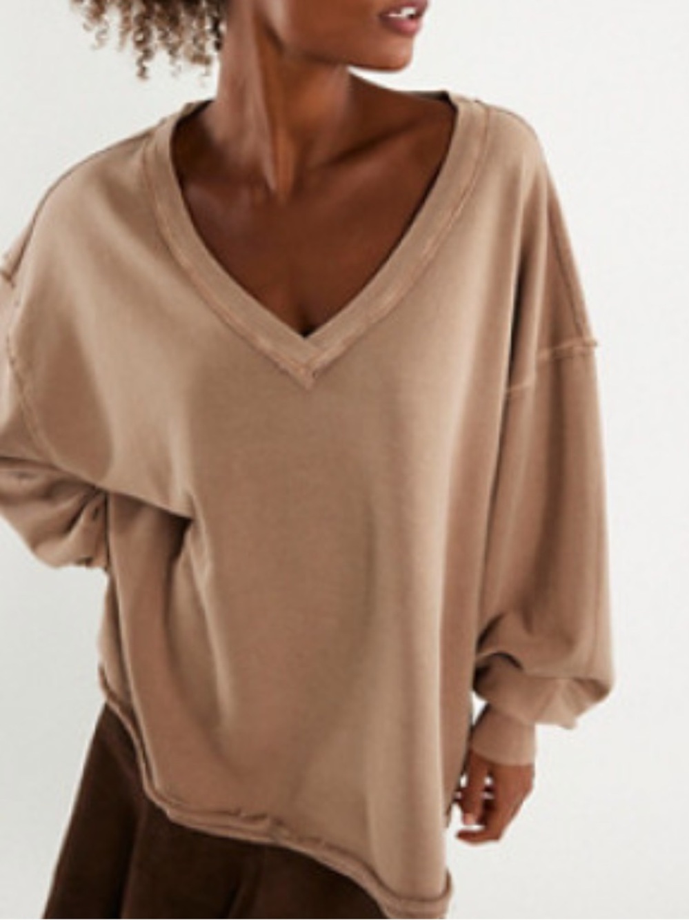 Free People Oversized Venice V-Neck Sweater in Taupe